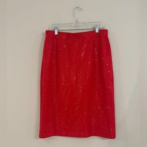 St. John Evening Sequin Pencil Skirt in Red, Size 14